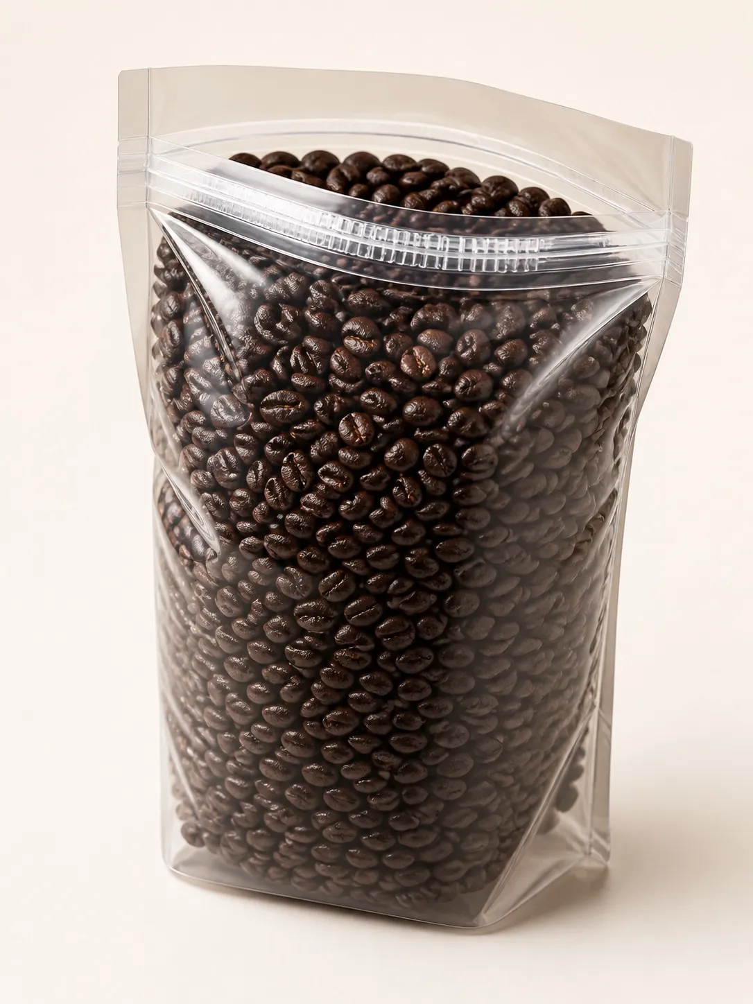 Stand-up pouch with its reclosable zipper drawn slightly open
