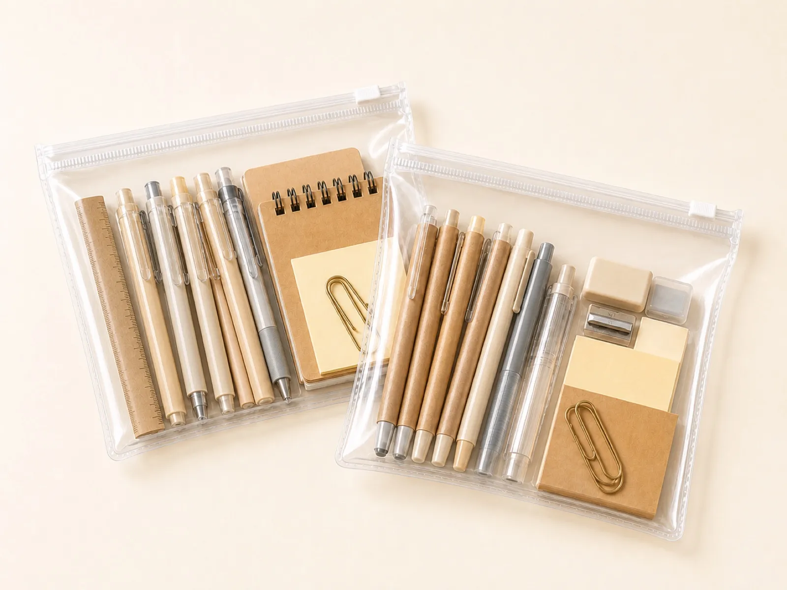 Stationery pouches using zipper profiles